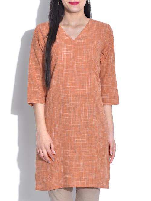 peach cotton blend straight kurta - 9642712 - Very Small Image - 1