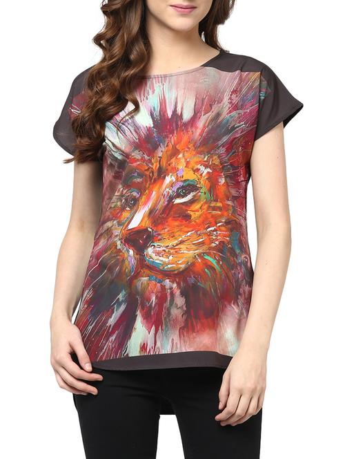 red abstract digital print high-low top - 9643118 - Very Small Image - 1