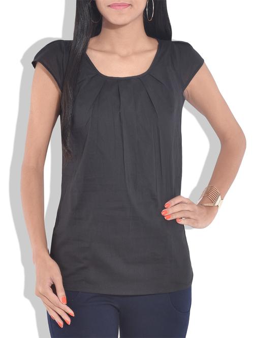 solid black cotton top with gathered yoke - 9643238 - Very Small Image - 1