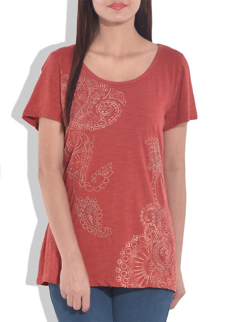 orange printed knitted cotton top - 9643244 - Very Small Image - 1