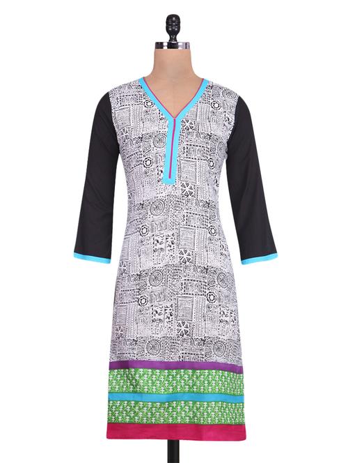 monochrome printed cotton kurta - 9643513 - Very Small Image - 1