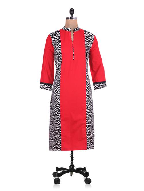 red printed cotton kurta - 9643543 - Very Small Image - 1