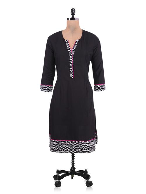 black cotton a-line kurti - 9643545 - Very Small Image - 1