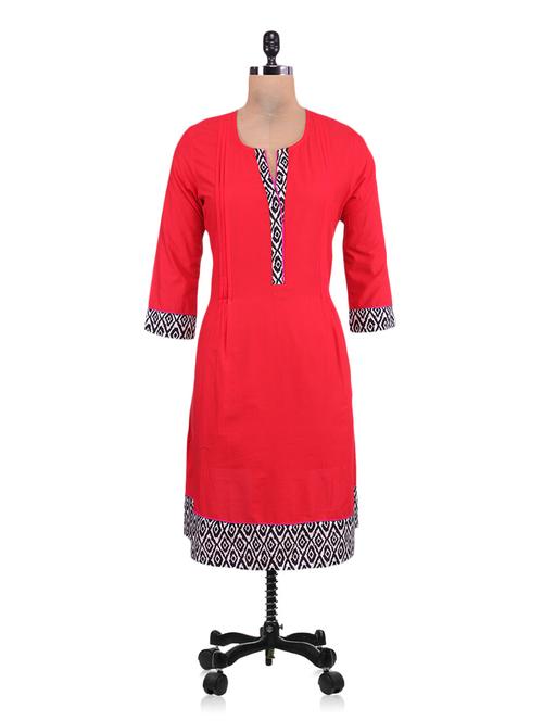 red cotton a-line kurti - 9643547 - Very Small Image - 1