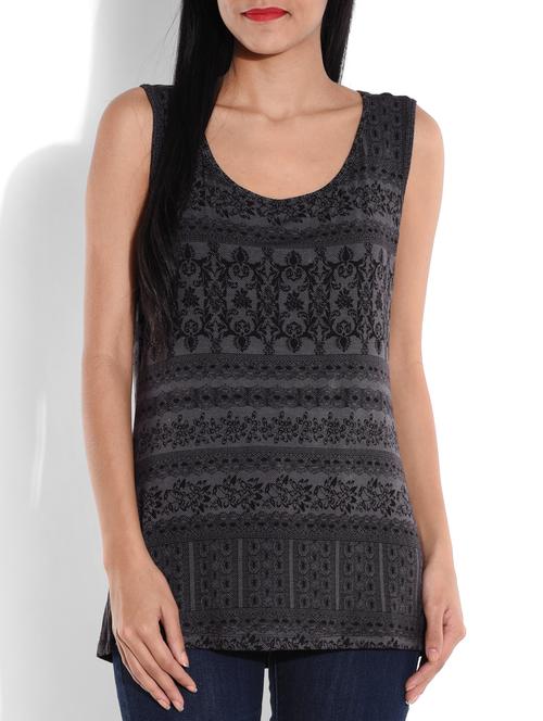 grey jacquard viscose knit top - 9644124 - Very Small Image - 1
