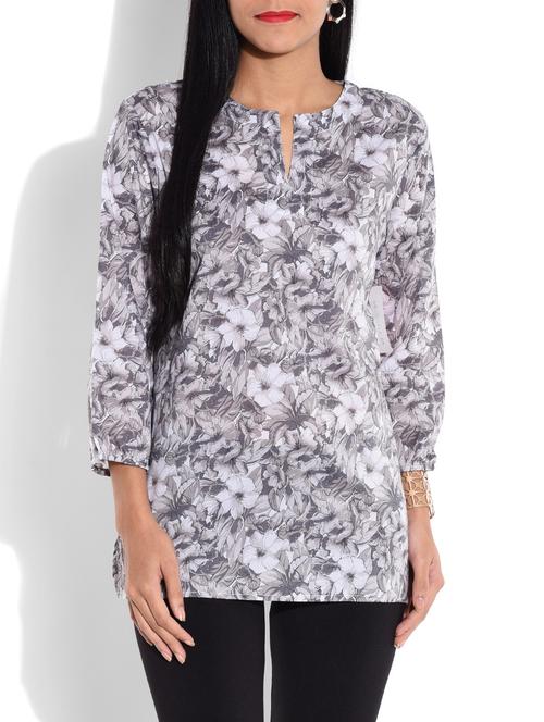grey floral printed cotton top - 9644175 - Very Small Image - 1