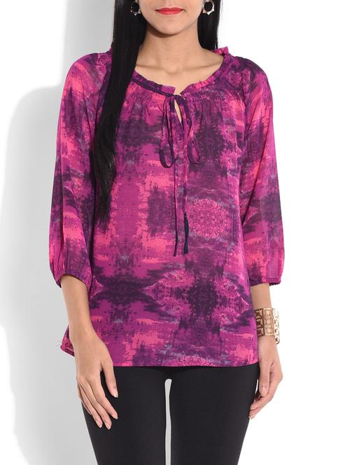 pink and purple printed quarter sleeved top - 9644178 - Very Small Image - 1