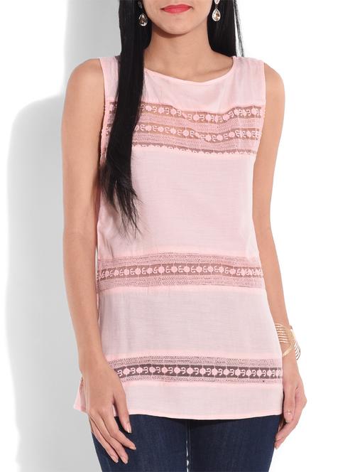 solid light pink laced rayon top - 9644182 - Very Small Image - 1