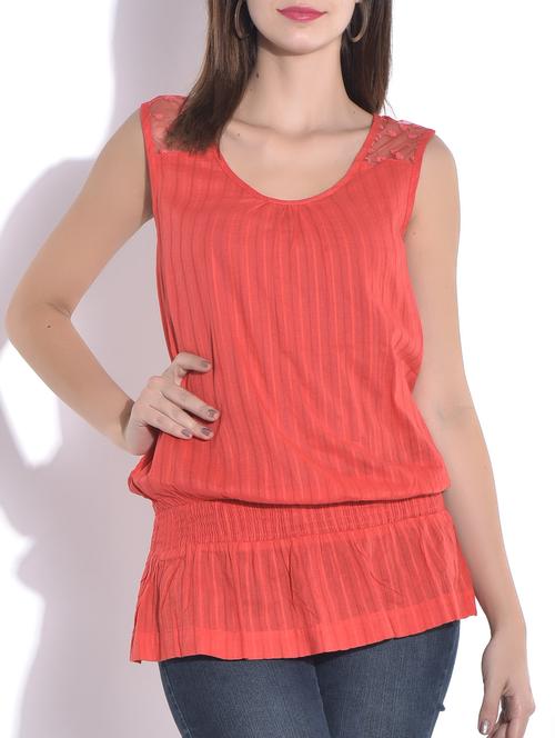 solid rust bloused cotton top - 9645545 - Very Small Image - 1