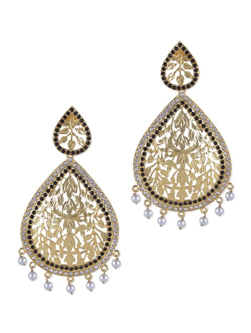 gold pearl drop cutwork earrings - 9647540 - Very Small Image - 1