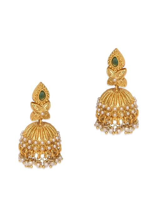 gold beads embellished jhumkas - 9648358 - Very Small Image - 1