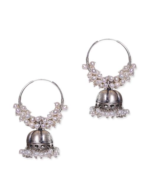 silver beaded jhumkis with cutwork - 9648486 - Very Small Image - 1
