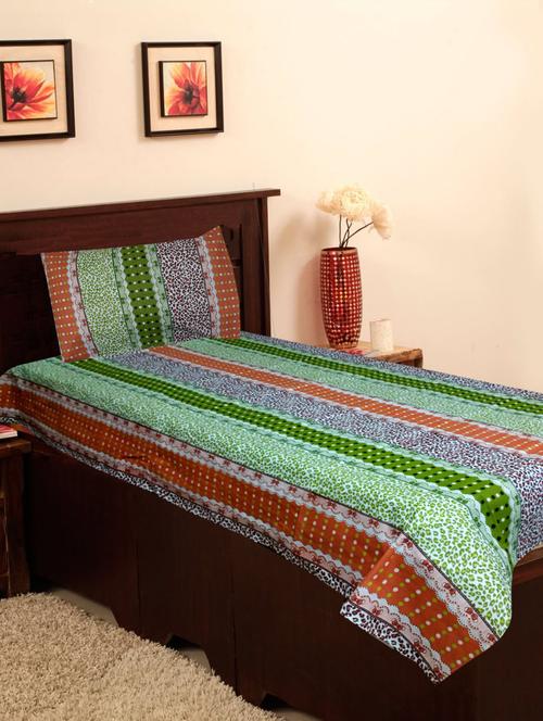 cotton single bedsheet with 1 pillow cover - 9651212 - Very Small Image - 1