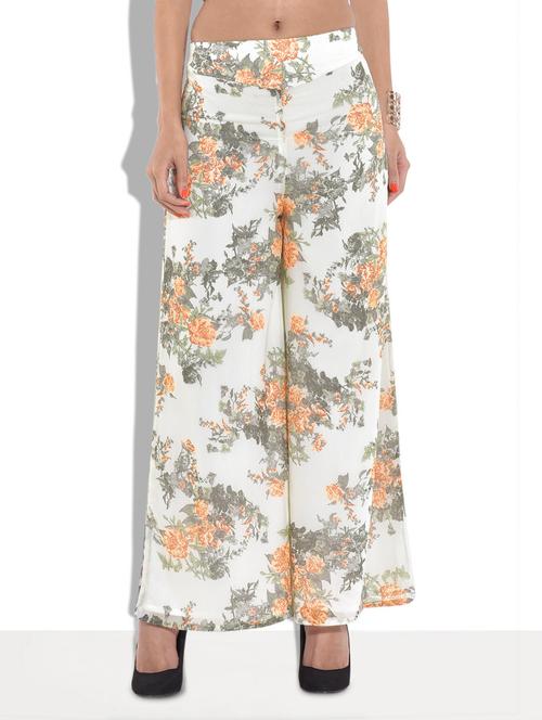 white floral printed palazzo pants - 9651722 - Very Small Image - 1