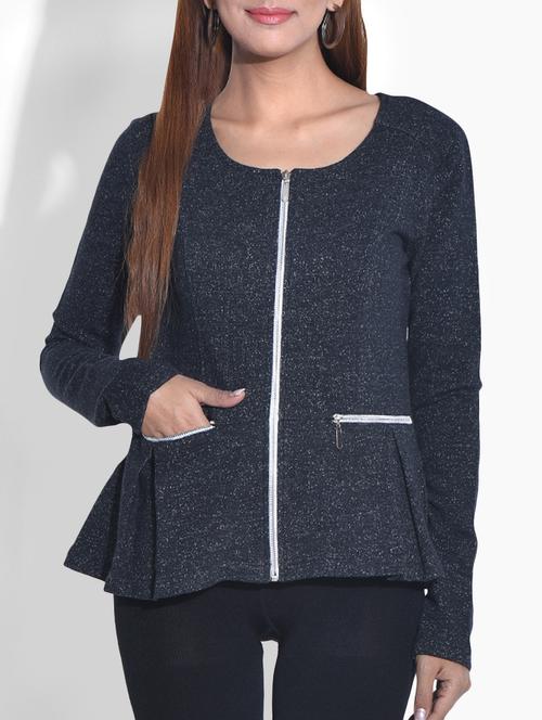 charcoal grey cotton knit peplum jacket - 9652912 - Very Small Image - 1