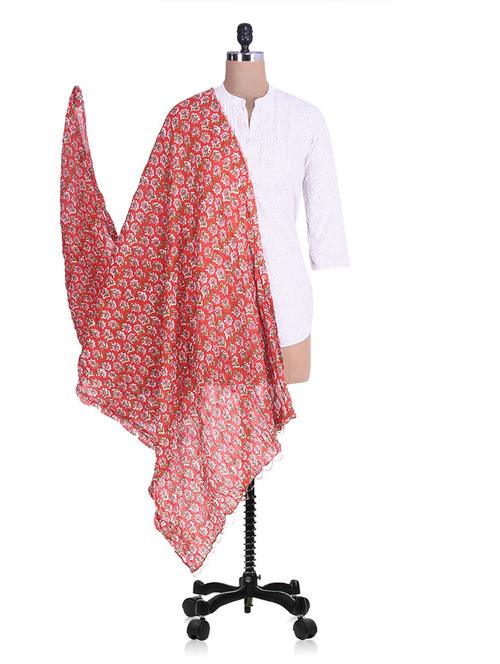 red printed cotton duppatta - 9652947 - Very Small Image - 1