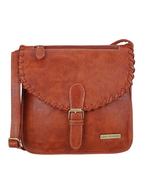 tan leatherette buckled sling bag - 9653804 - Very Small Image - 1
