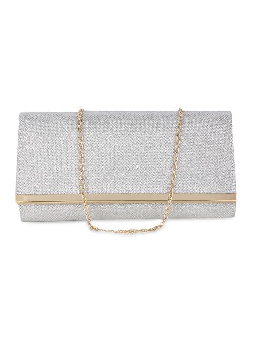 silver leatherette textured clutch - 9653853 - Very Small Image - 1