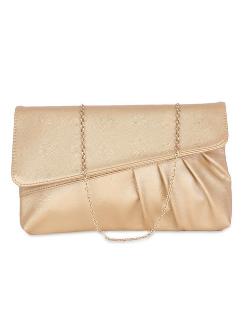 gold leatherette gathered asymmetrical clutch - 9653862 - Very Small Image - 1