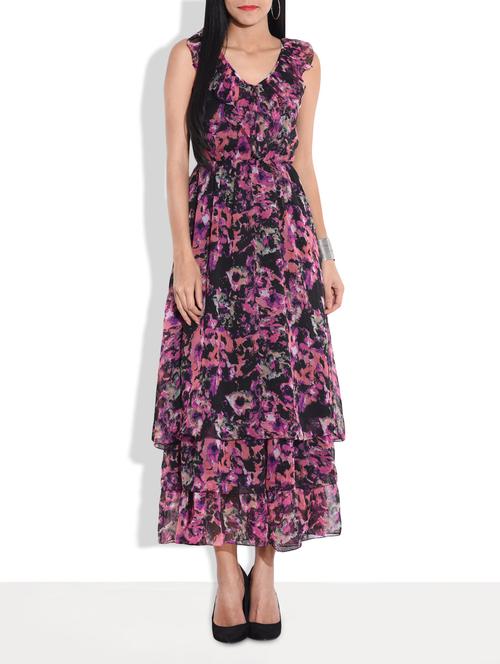 the vanca black abstract printed and layered chiffon maxi dress - 9654047 - Very Small Image - 1