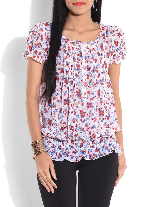 the vanca white floral print and pin tuck top - 9654085 - Very Small Image - 1