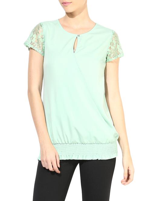 the vanca mint green lace detailed top with smocked hem - 9654102 - Very Small Image - 1