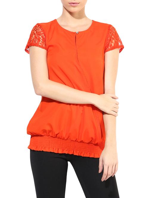 the vanca orange lace detailed top with smocked hem - 9654103 - Very Small Image - 1