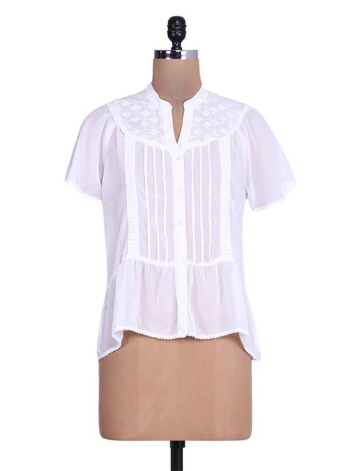 pin tuck lace detail top - 9654797 - Very Small Image - 1