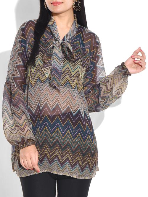 grey printed poly chiffon top - 9655089 - Very Small Image - 1