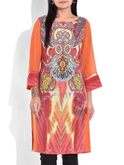 orange cotton straight kurta - 9655637 - Very Small Image - 1