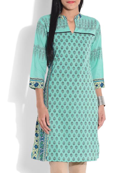 green printed cotton kurta - 9655649 - Very Small Image - 1
