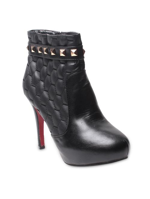 Black leatherette studded kitten heel ankle length boots - 9656292 - Very Small Image - 1