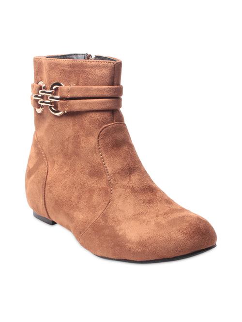 Brown Plain Round Toed Boots - 9656371 - Very Small Image - 1