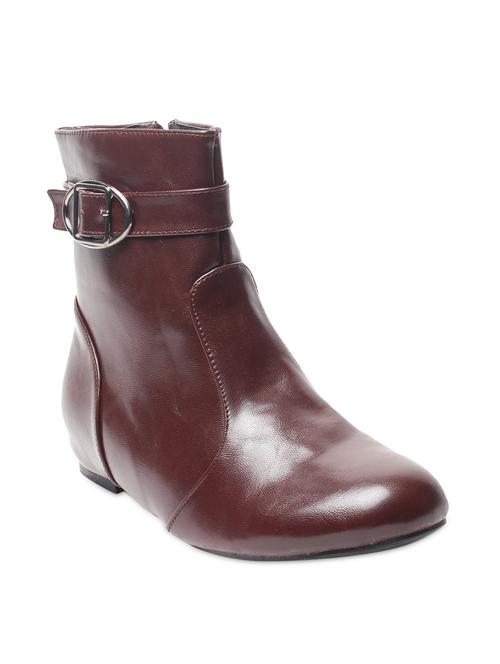 Brown Plain Round Toed Boots - 9656388 - Very Small Image - 1