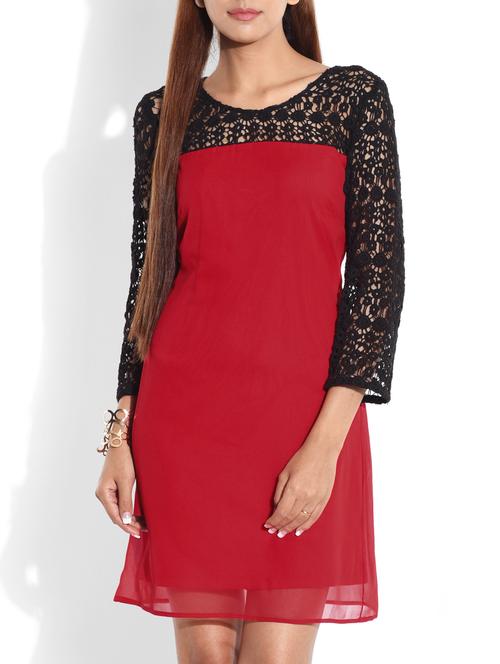 black and orange polygeorgette dress - 9656816 - Very Small Image - 1