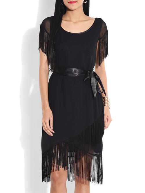 solid black polygeorgette dress - 9656821 - Very Small Image - 1