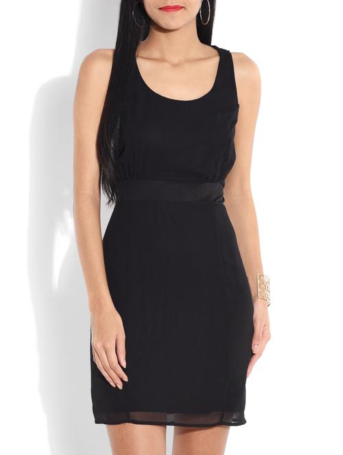 solid black polygeorgette dress - 9656832 - Very Small Image - 1