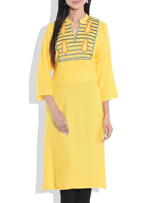 yellow rayon kurti - 9657151 - Very Small Image - 1