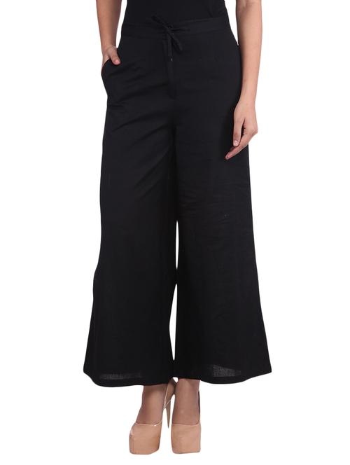 Solid black cotton palazzos - 9657372 - Very Small Image - 1