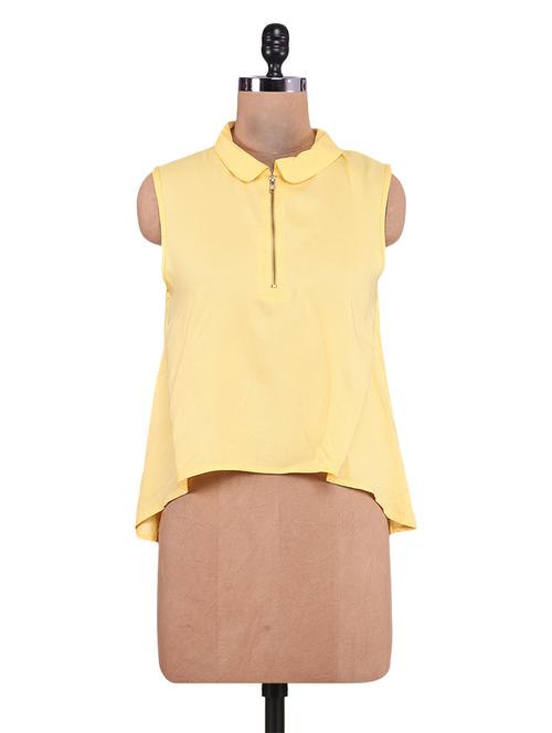 Solid yellow rayon sleeveless crop top - 9657421 - Very Small Image - 1