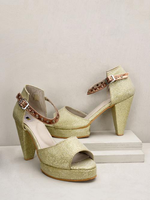 gold leatherette ankle-strap pumps - 9658851 - Very Small Image - 1