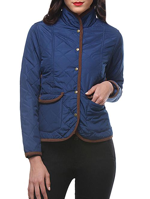 blue n brown quilted jacket - 9660287 - Very Small Image - 1