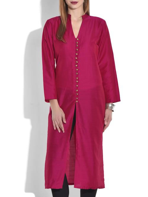 dark pink full sleeved silk kurta - 9660936 - Very Small Image - 1