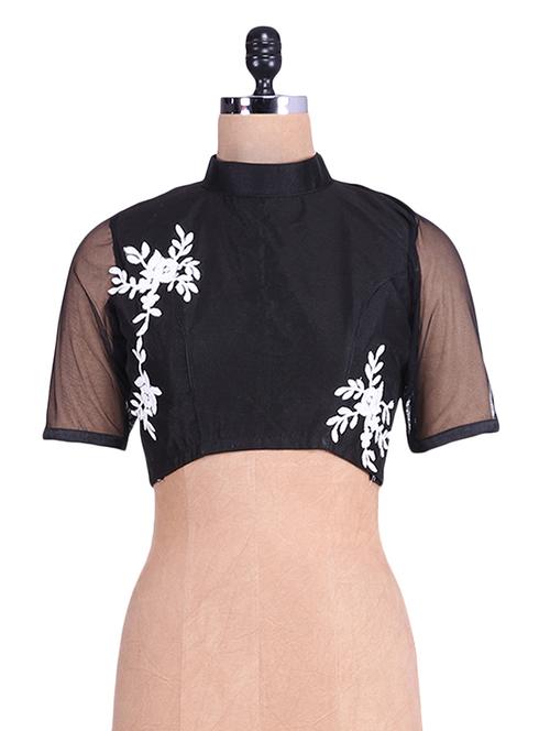 black floral embroidery dupion silk blouse - 9662231 - Very Small Image - 1