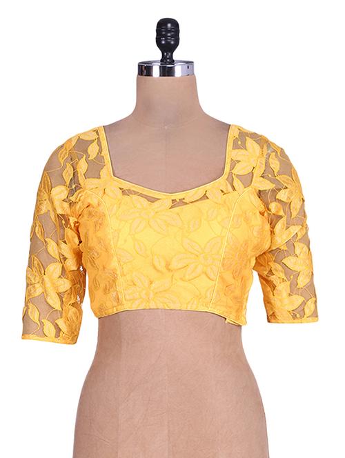 yellow floral work net blouse - 9662237 - Very Small Image - 1