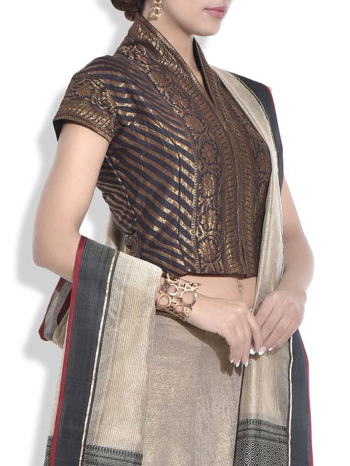 black handcrafted monga georgette blouse - 9662292 - Very Small Image - 1