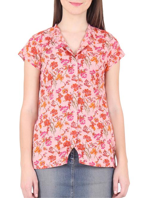 peach cotton printed shirt - 9662940 - Very Small Image - 1