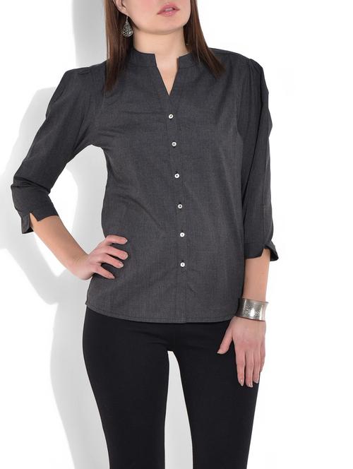 solid grey quarter sleeved top - 9663858 - Very Small Image - 1