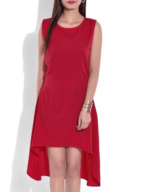 solid red assymetric dress - 9664266 - Very Small Image - 1