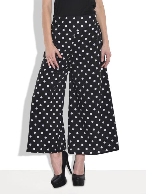 solid navy blue polycrepe flare palazzo - 9665459 - Very Small Image - 1